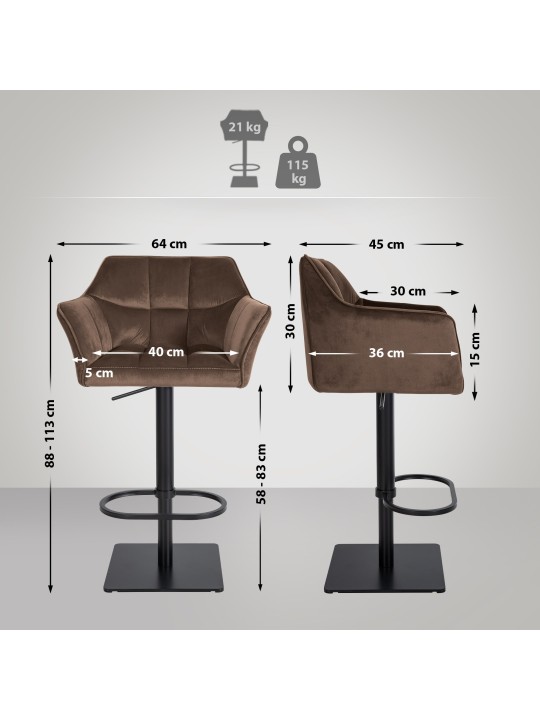 Scaun de bar Damaso B catifea, maro