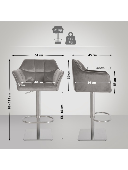 Scaun de bar Damaso E catifea, gri