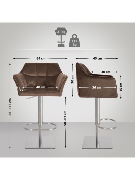 Scaun de bar Damaso E catifea, maro