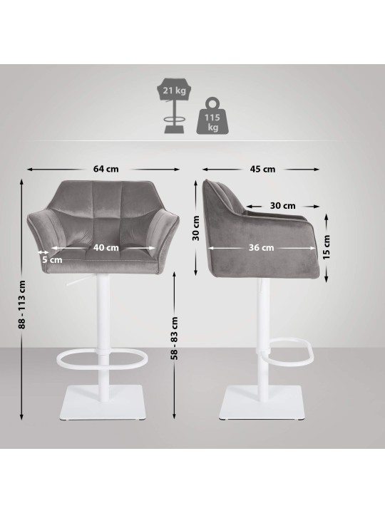 Scaun de bar Damaso W catifea, gri