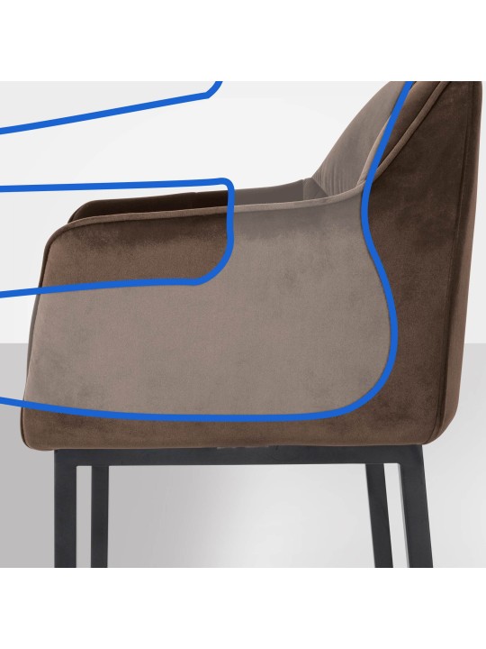 Scaun de bar Damaso B catifea cu cadru de 4 picioare, maro