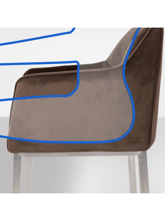 Scaun de bar Damaso E catifea cu cadru de 4 picioare, maro