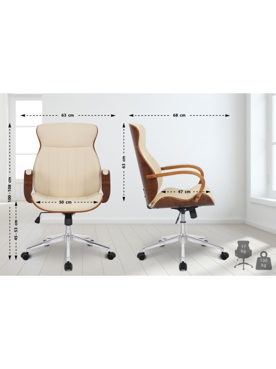 Scaun de birou Melilla imitatie piele, nuc/crem