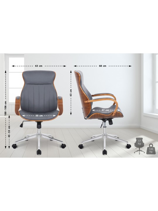 Scaun de birou Melilla imitatie piele, nuc/gri