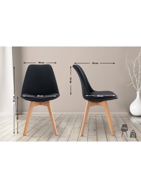 Set 4 scaune din material Linares, negru