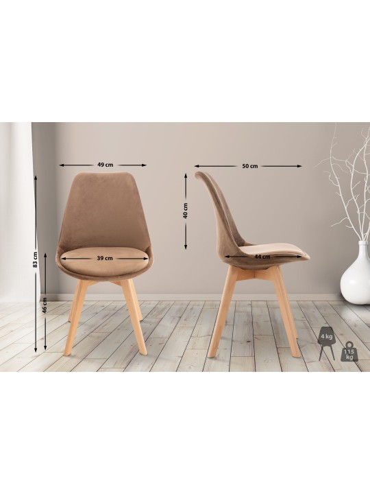 Set 4 scaune Linares catifea, maro
