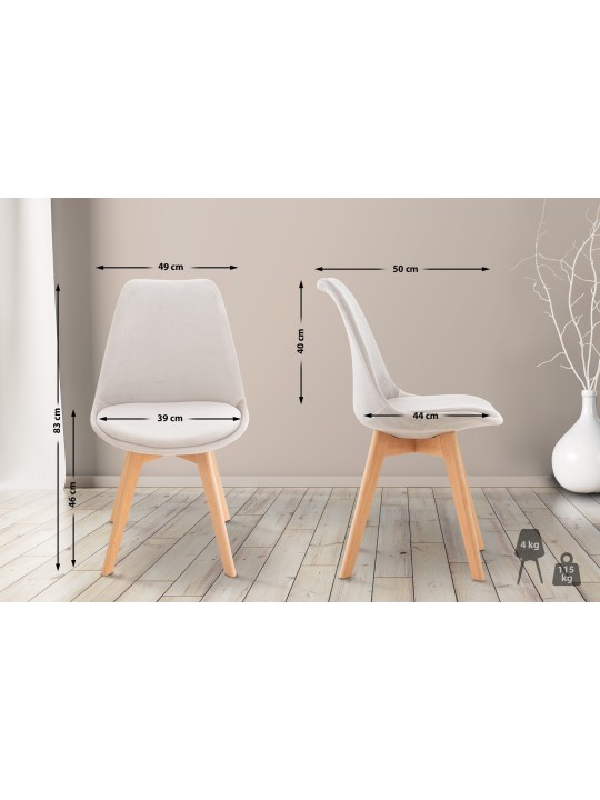 Set 4 scaune Linares catifea, gri deschis Set 4 scaune Linares catifea, gri deschis