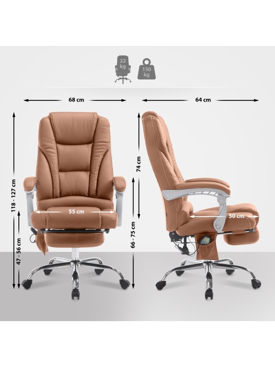 Scaun de birou Pacific cu functie de masaj V2 piele artificiala, maro deschis