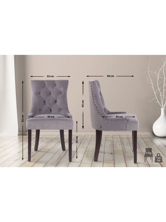 Set 4 scaune de sufragerie Aberdeen catifea antic, gri