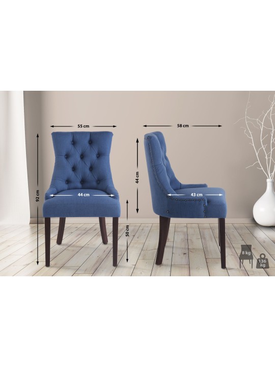 Set 2 scaune de sufragerie Aberdeen stofa antic, albastru
