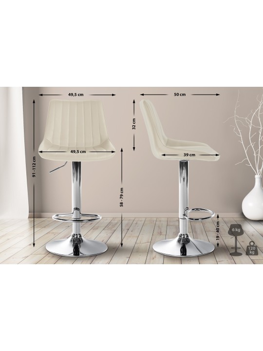 Set 2 taburete de bar Toni imitatie piele crom, crem