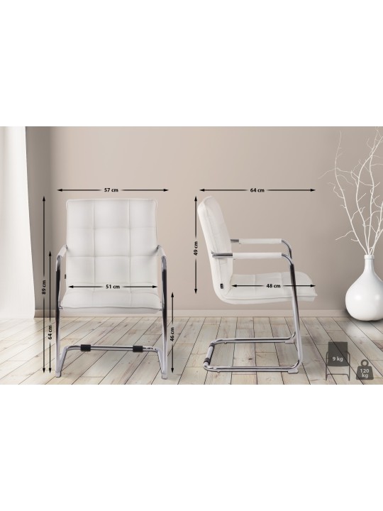 Scaun vizitator Gandia imitatie piele crom, alb