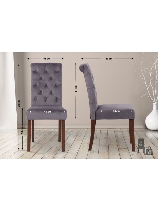Set 2 scaune de sufragerie catifea Lisburn, gri închis Set 2 scaune de sufragerie catifea Lisburn, gri închis