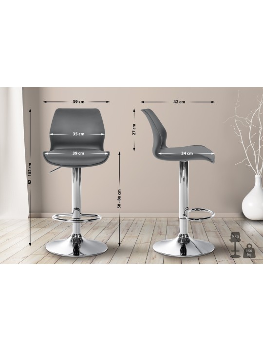Scaun de bar Gilbert plastic, gri