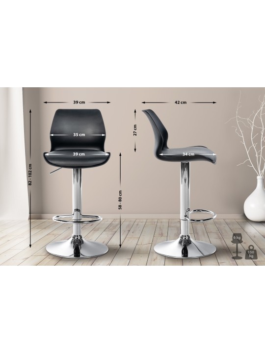 Set 2 scaune de bar Gilbert plastic, negru