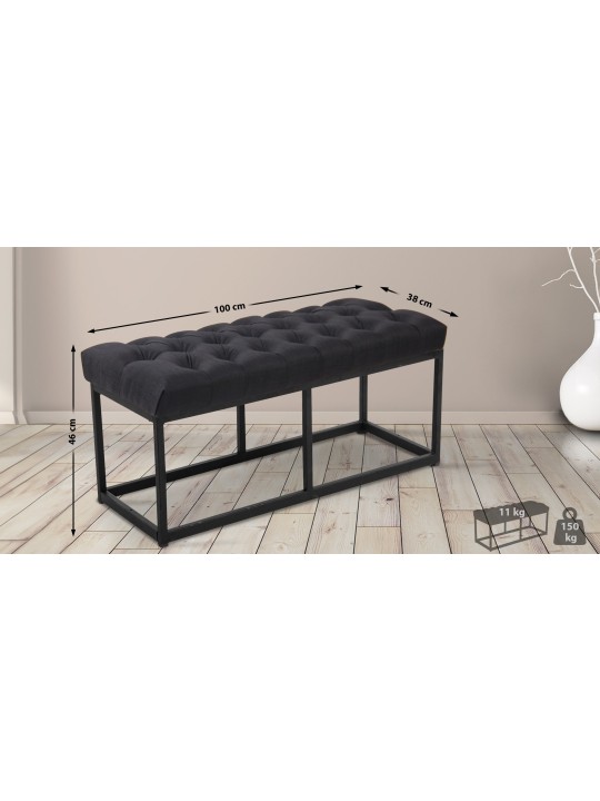 Bancă țesătură Amun 100 cm, negru