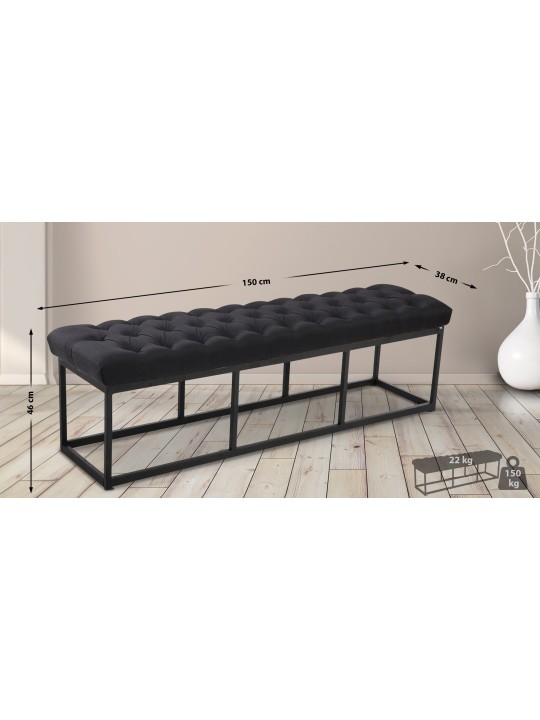 Bancă țesătură Amun 150 cm, negru