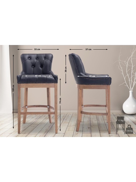 Scaun de bar Lakewood piele naturala, lumina antica, negru