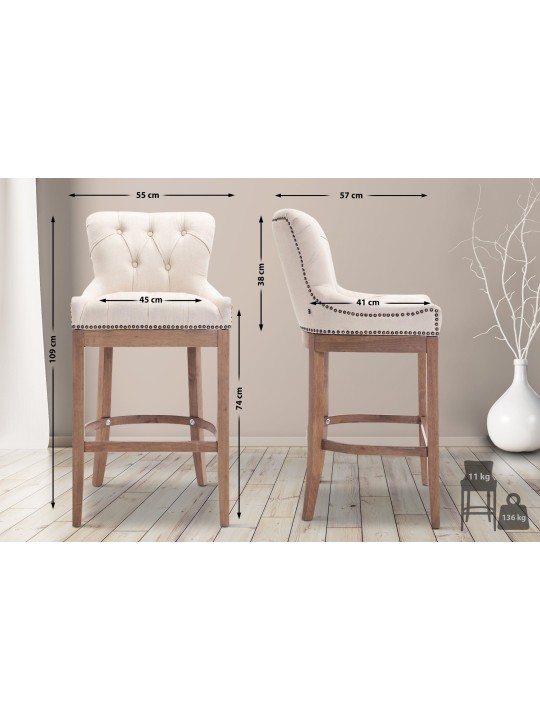Scaun de bar tesatura Lakewood, lumina antica, crem