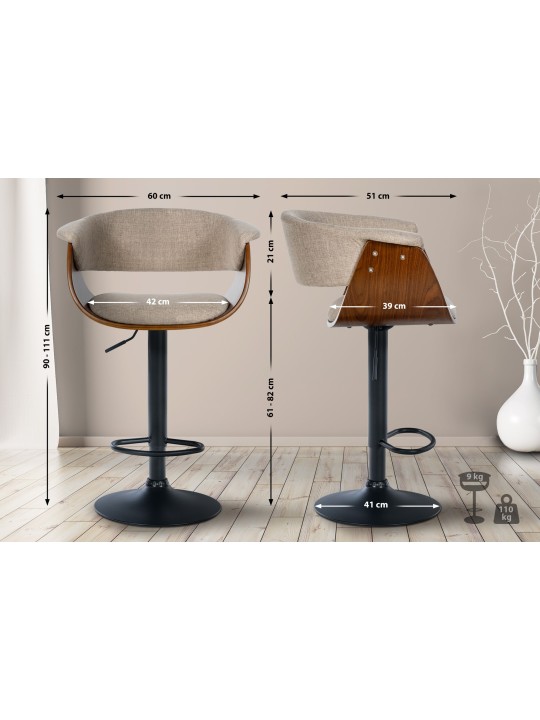 Set 2 taburete de bar Tesatura Vestal, nuc/crem