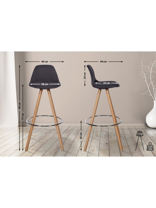 Taburet de bar Tesatura Corbin rotund natural, gri închis