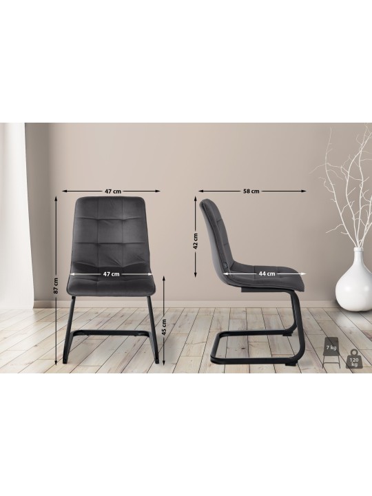 Set 2 scaune de sufragerie catifea Vermont, negru