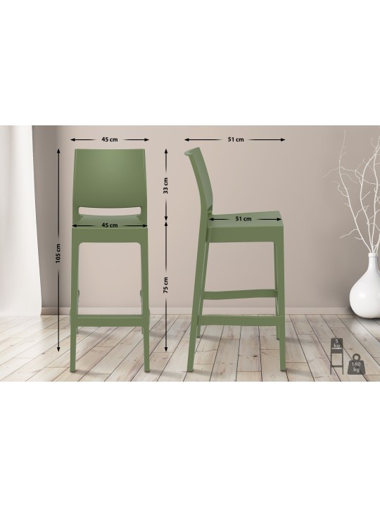Set 2 scaune de bar Maya, măsliniu