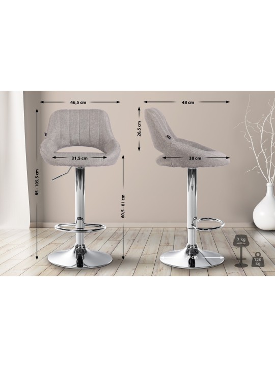 Scaun bar Milet stofa crom, gri Scaun bar Milet stofa crom, gri