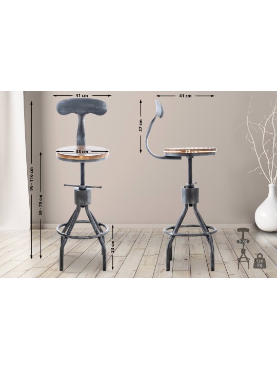 Set 2 scaune de bar Hanam, argint antic Set 2 scaune de bar Hanam, argint antic