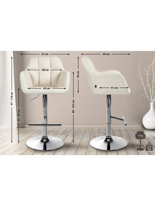 Scaun de bar Natoma imitatie piele crom, crem