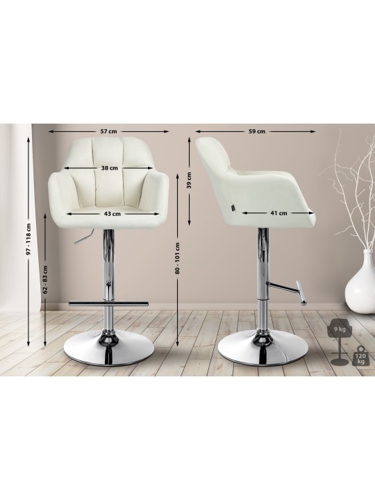 Scaun de bar Natoma stofa crom, crem