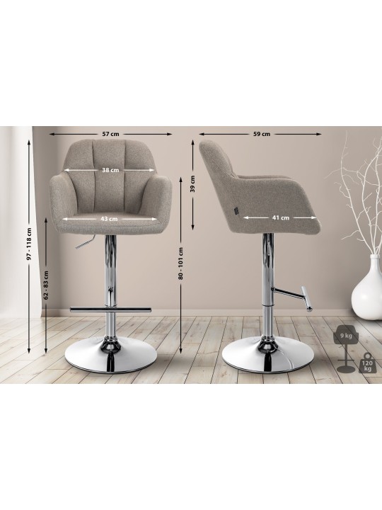 Scaun de bar Natoma stofa crom, taupe