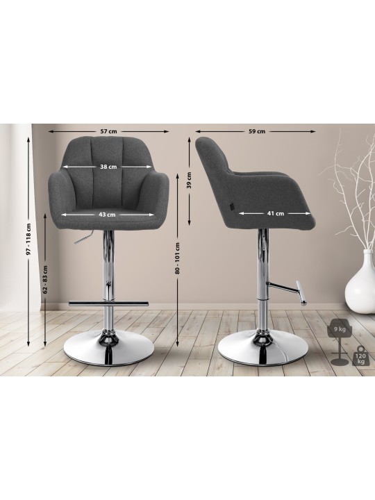 Scaun de bar Natoma stofa crom, gri închis Scaun de bar Natoma stofa crom, gri închis