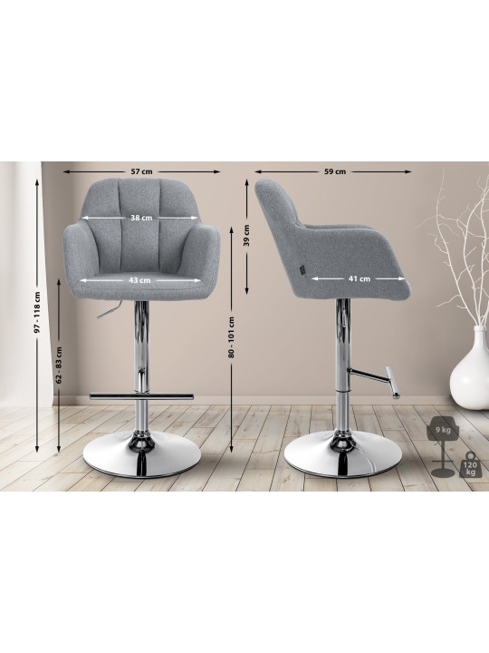 Scaun de bar Natoma stofa crom, gri