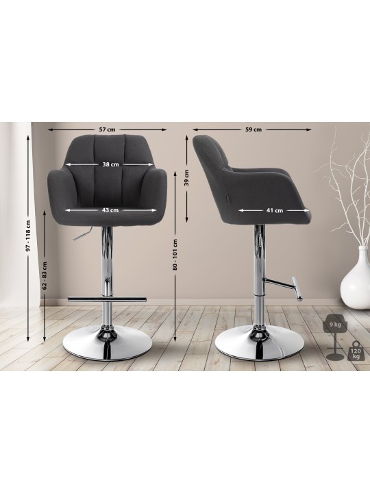 Scaun de bar Natoma stofa crom, negru