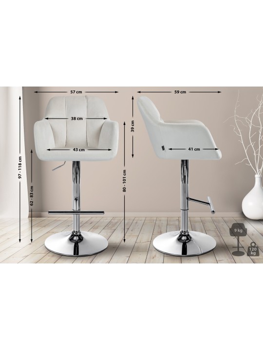 Scaun de bar Natoma catifea crom, crem