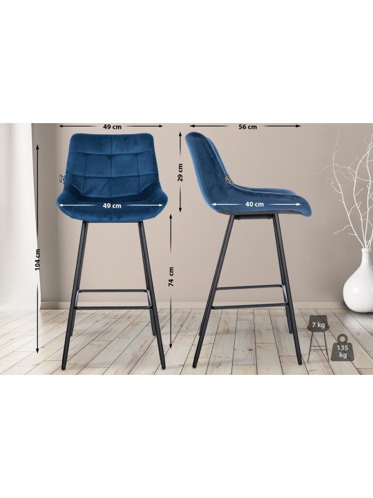 Scaun de bar Weston catifea, albastru