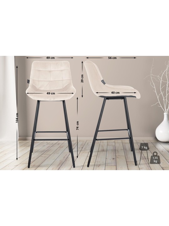 Scaun de bar Weston catifea, crem Scaun de bar Weston catifea, crem