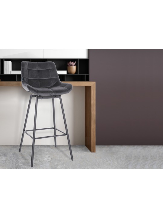 Scaun de bar pivotant Weston, catifea, gri închis