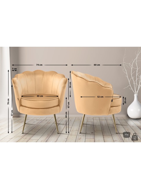 Scaun Rosita catifea, galben