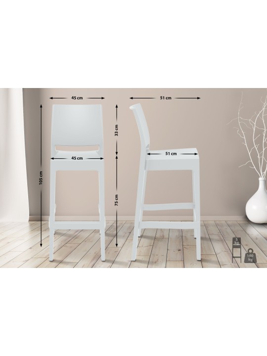 Set 2 scaune de bar Maya, alb