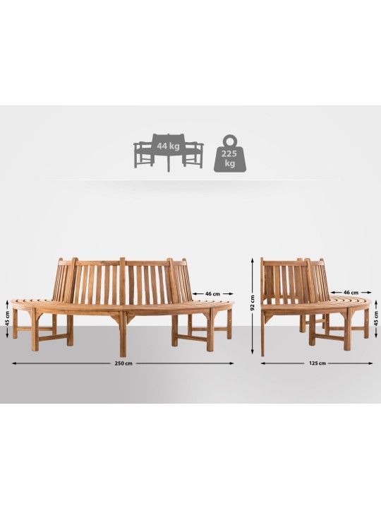 Bancă pentru copac leming semirotund 250 cm, tec