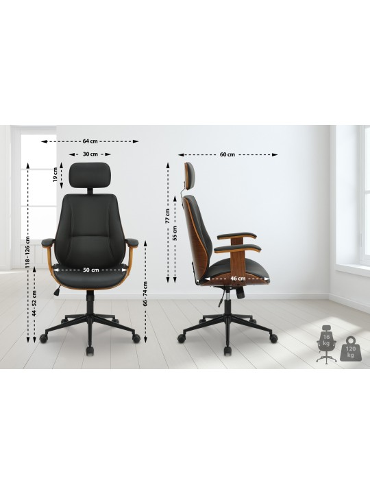 Scaun de birou Lugo imitatie piele, nuc/negru