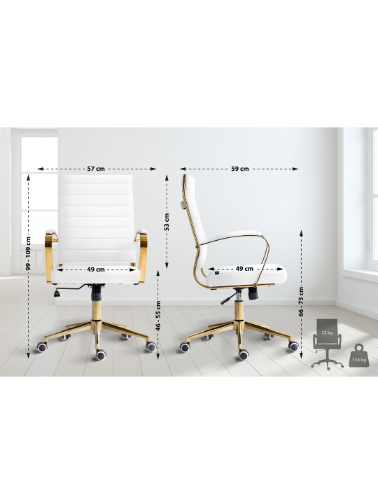 Scaun de birou Havana imitatie piele, alb