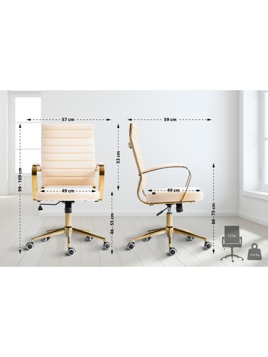 Scaun de birou Havana imitatie piele, crem