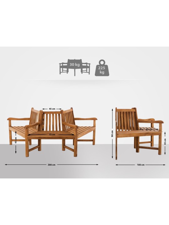 Bancă din copac Kenna cu cotieră semicirculară 200 cm, tec