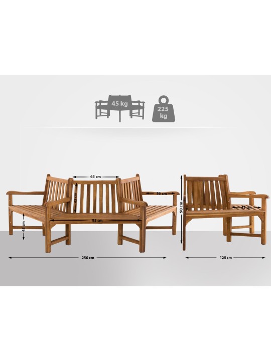 Bancă din copac Kenna cu cotieră semicirculară 250 cm, tec