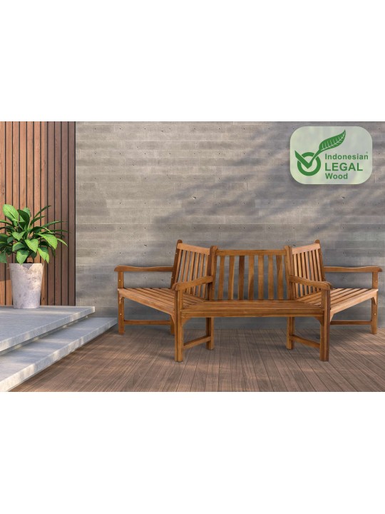 Bancă din copac Kenna cu cotieră semicirculară 250 cm, tec