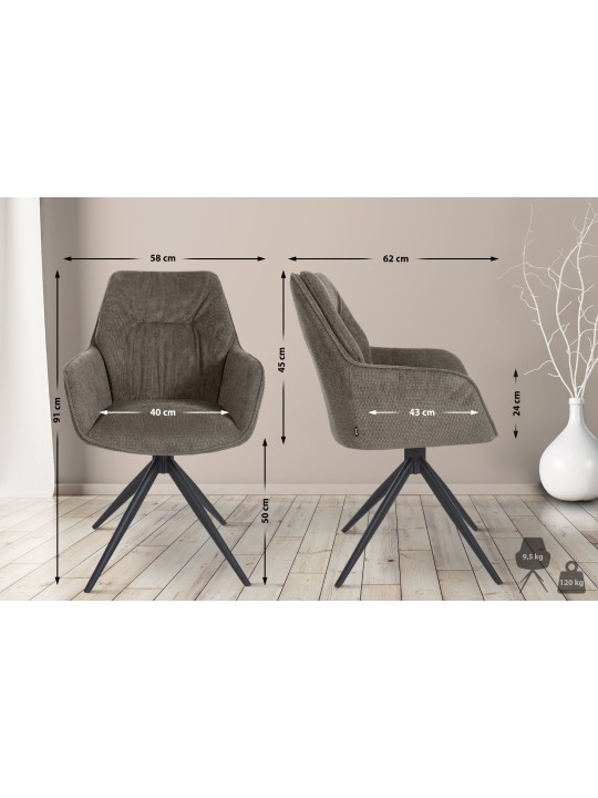 Scaun din țesătură Jules, gri închis