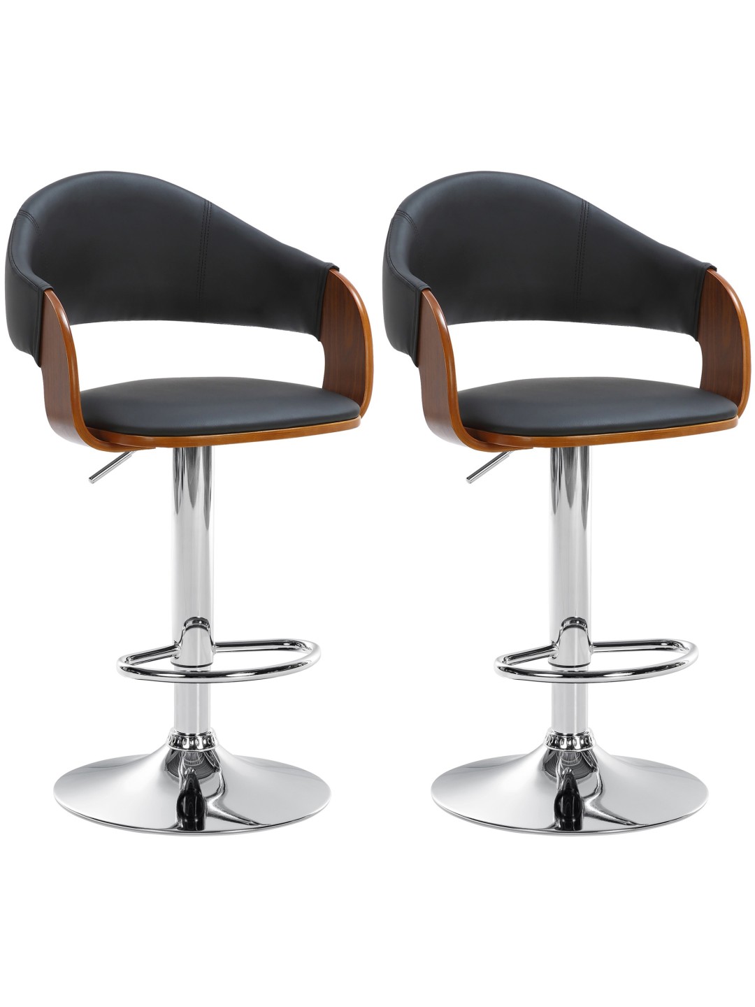 Set 2 scaune de bar Nilse imitatie piele crom, nuc/negru